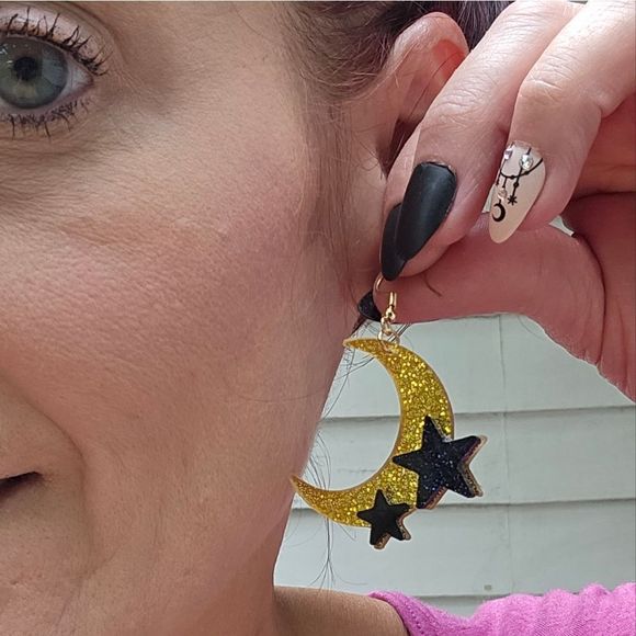 New acrylic sparkle moon with stars - Picture 2 of 5